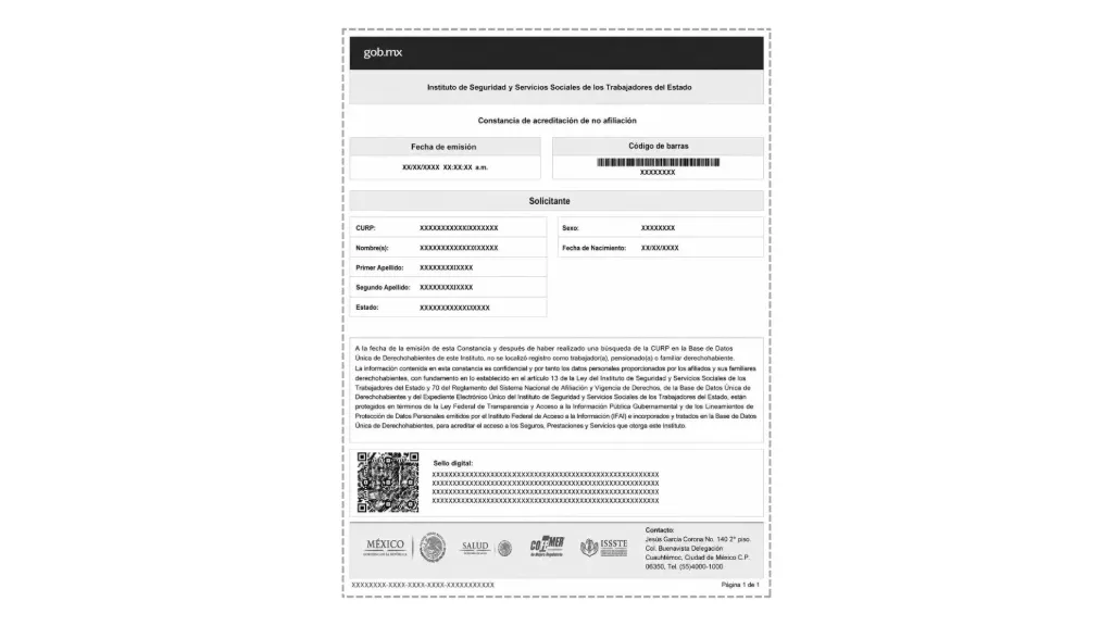 Carta de No derechohabiente ISSSTE